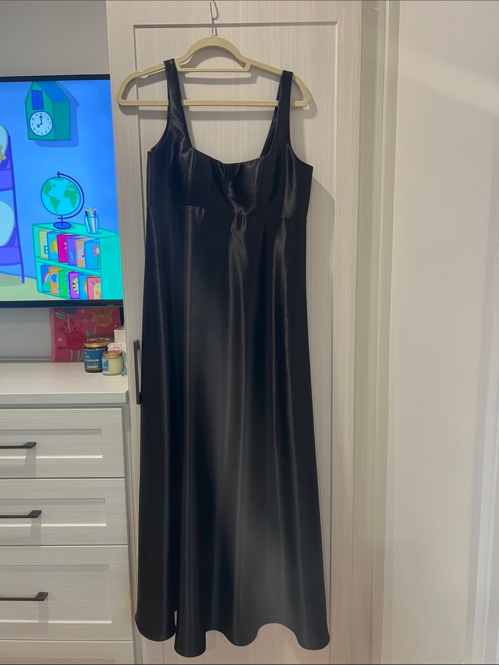 Jenny Yoo Maternity Satin Black Slip Dress